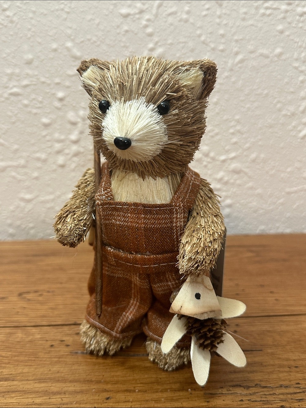 Ashland Brown Straw Fishing Bear with Burlap Outfit - Brown